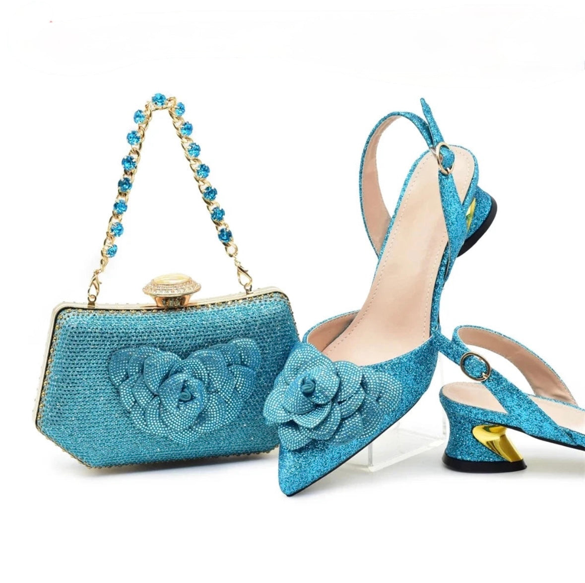 Floral Sparkle Slingback Heels & Matching Handbag Set