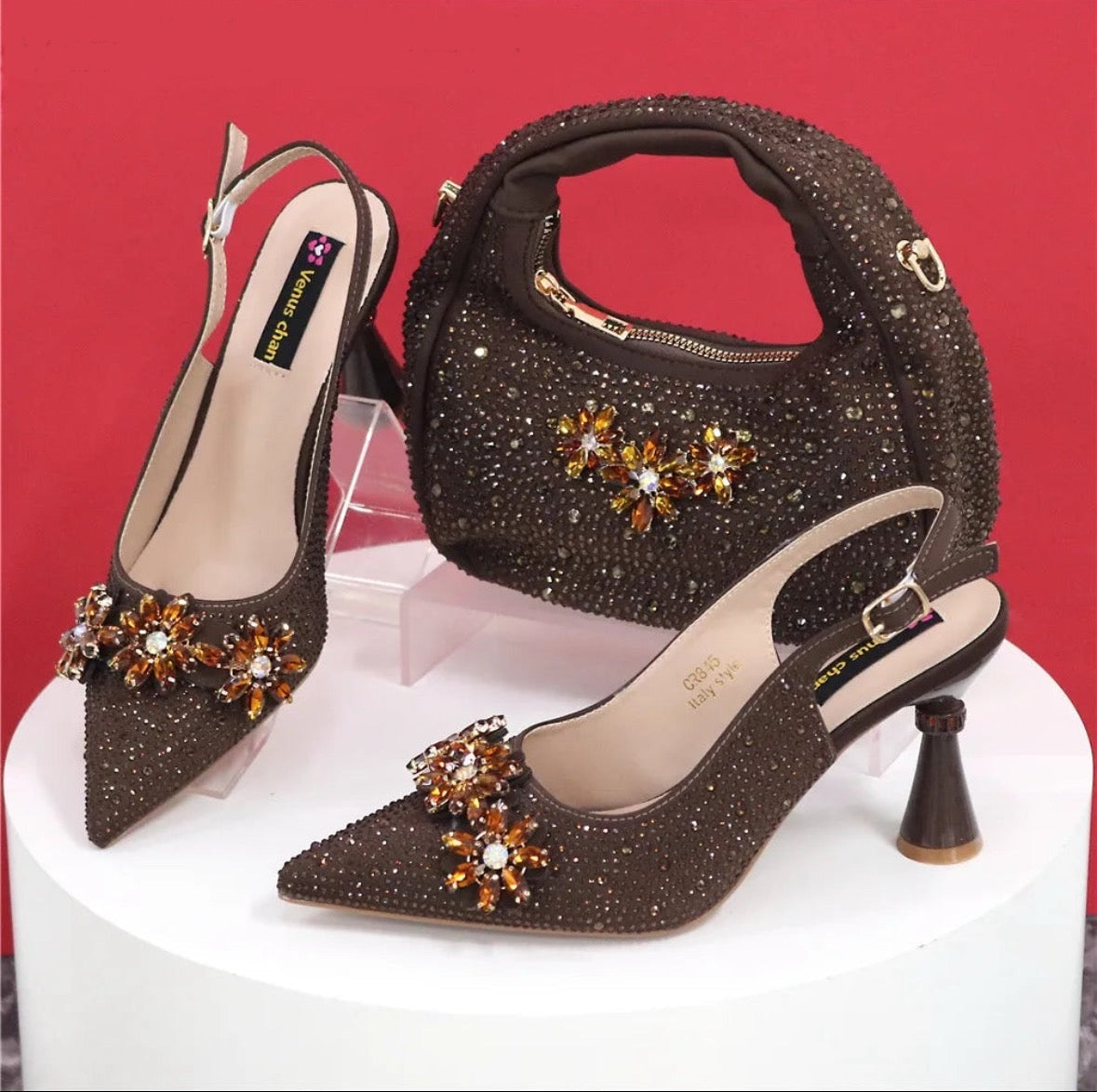Rhinestone Heel and Bag Set