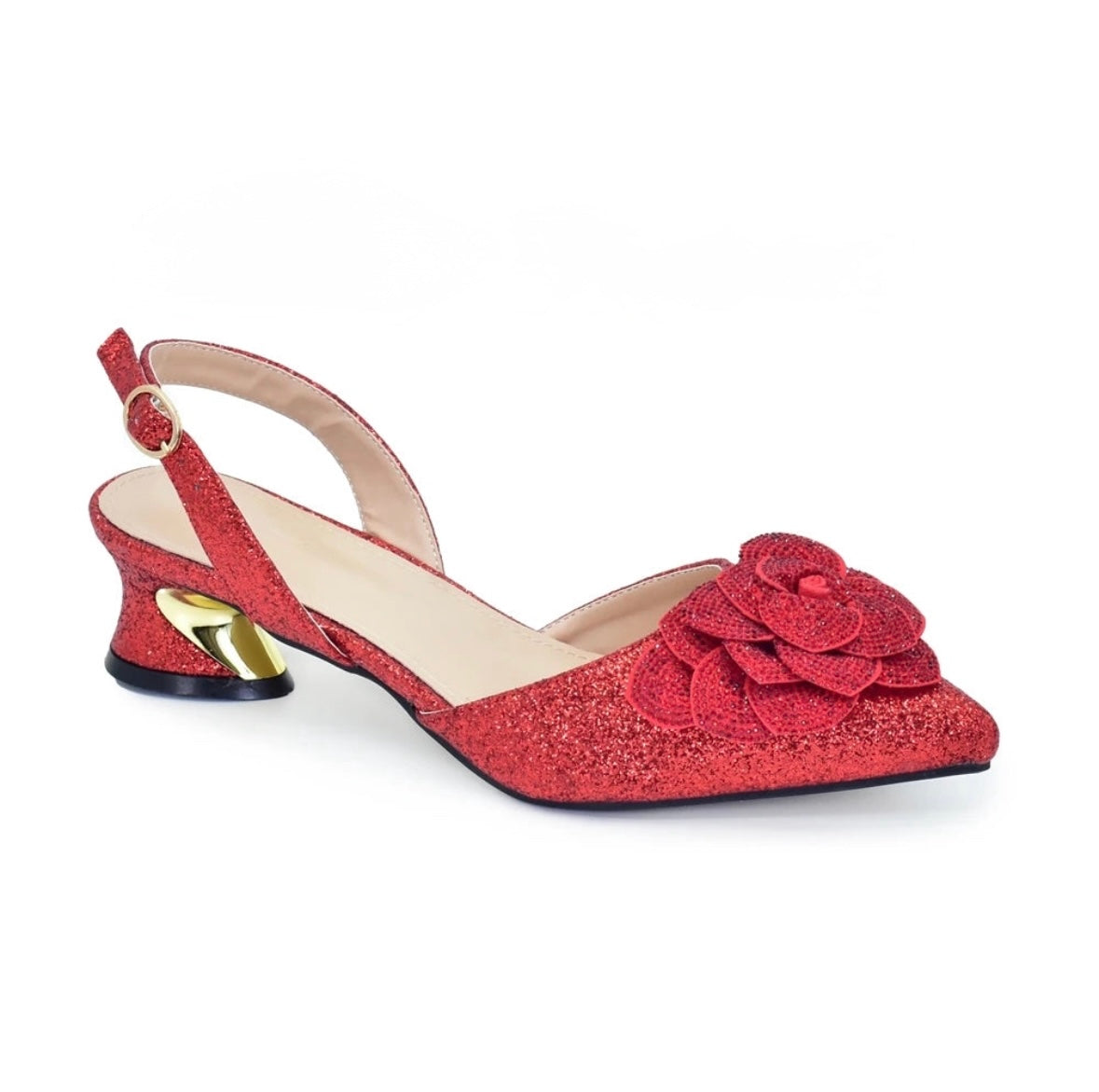 Floral Sparkle Slingback Heels & Matching Handbag Set