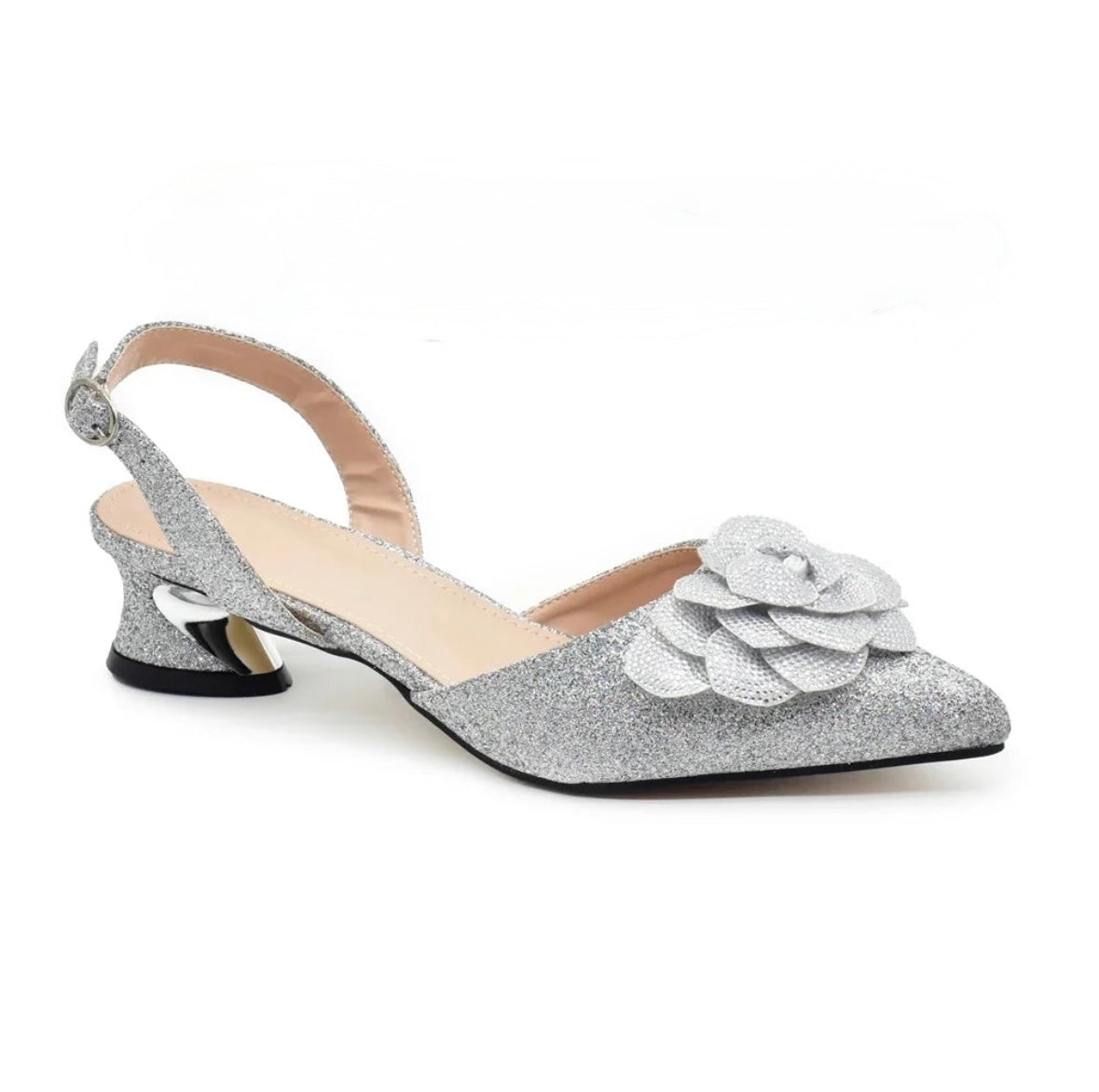 Floral Sparkle Slingback Heels & Matching Handbag Set