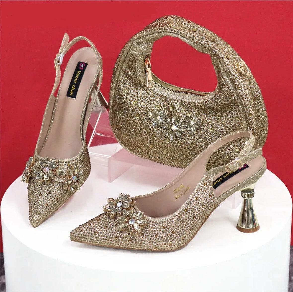 Rhinestone Heel and Bag Set