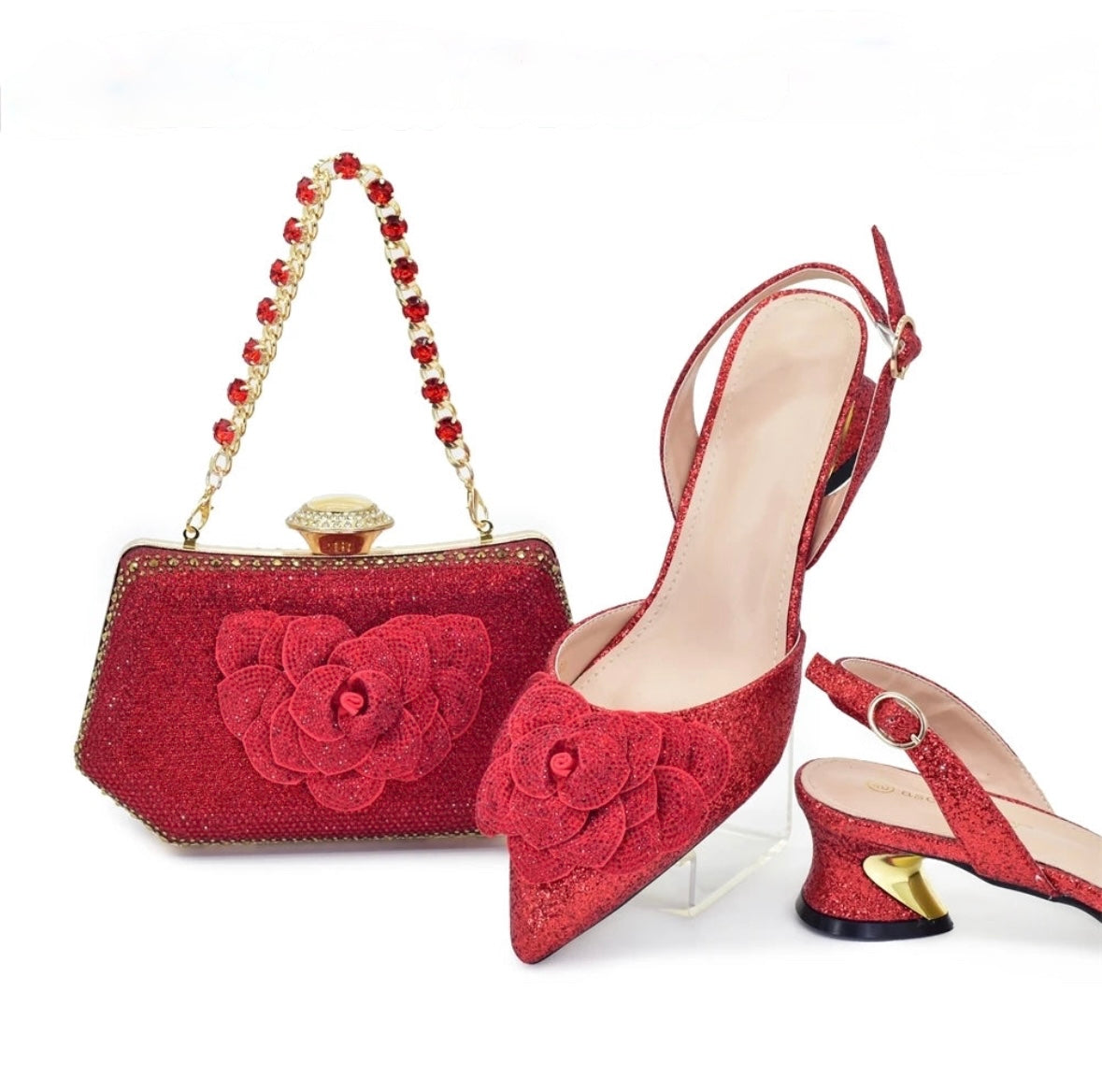 Floral Sparkle Slingback Heels & Matching Handbag Set