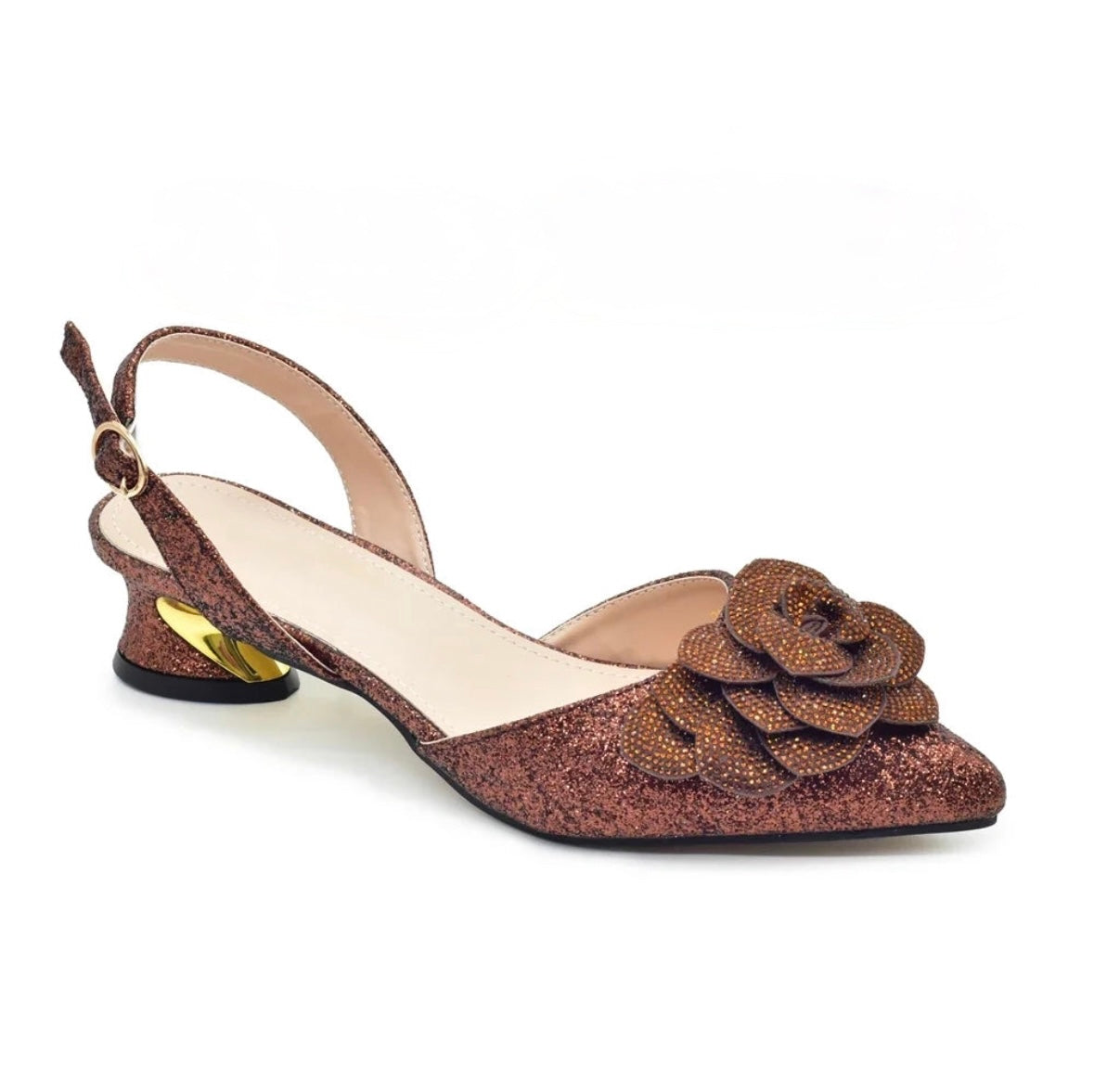 Floral Sparkle Slingback Heels & Matching Handbag Set