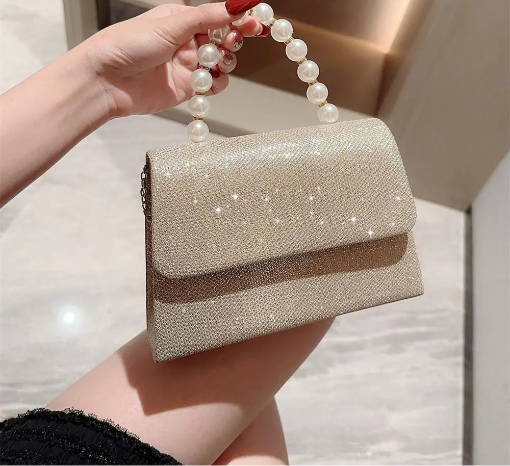 Pearl Handle Sparkling Evening Bag
