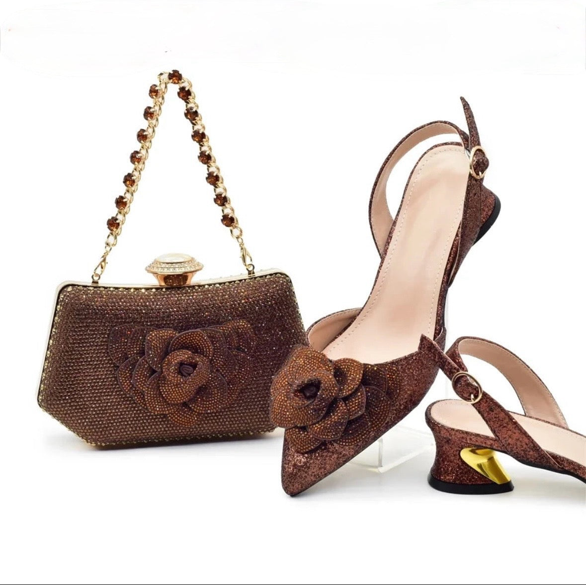 Floral Sparkle Slingback Heels & Matching Handbag Set