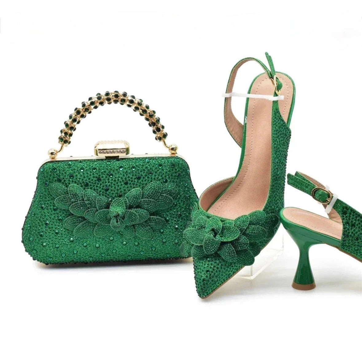 Luxe Floral Glitter Heels & Beaded Handbag Set