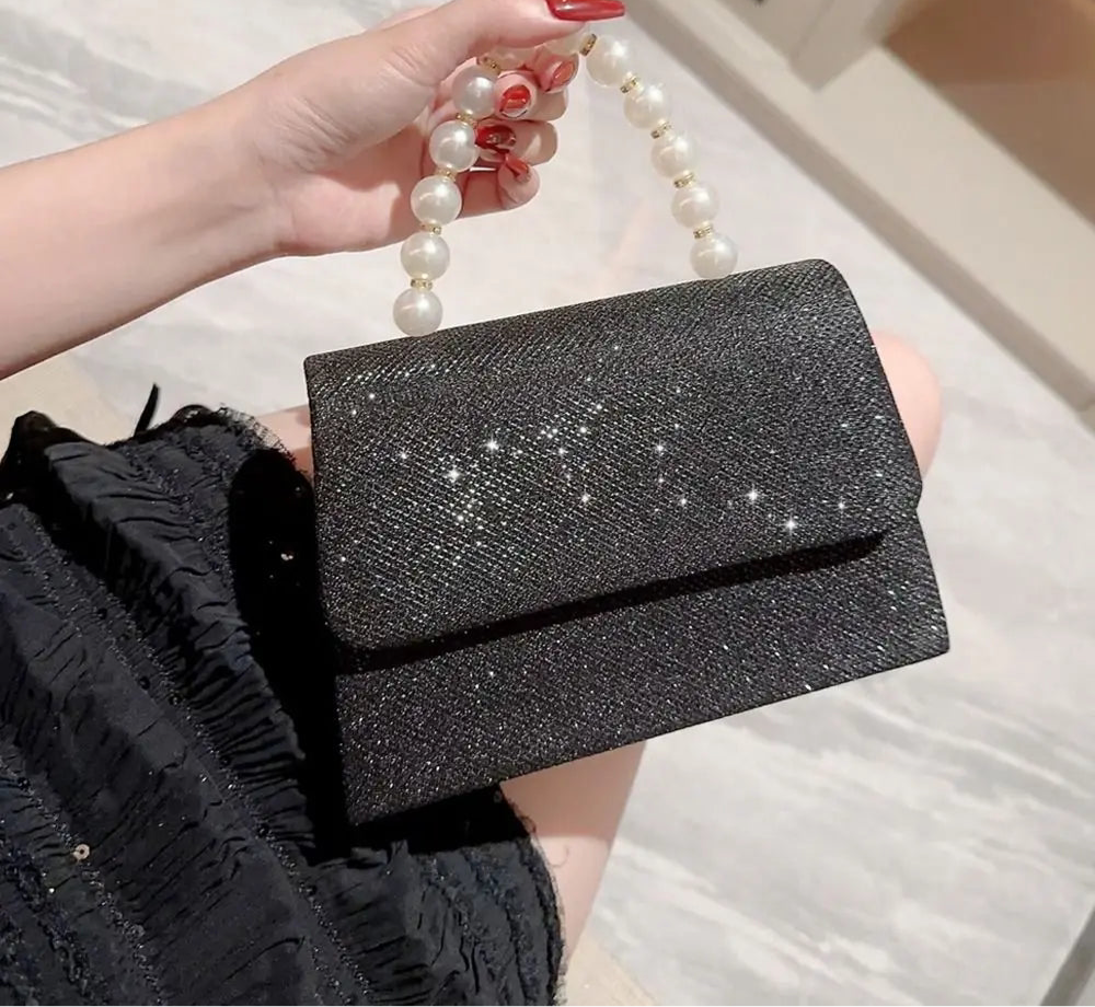 Pearl Handle Sparkling Evening Bag