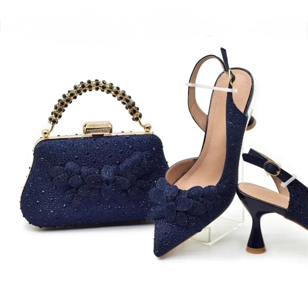 Luxe Floral Glitter Heels & Beaded Handbag Set