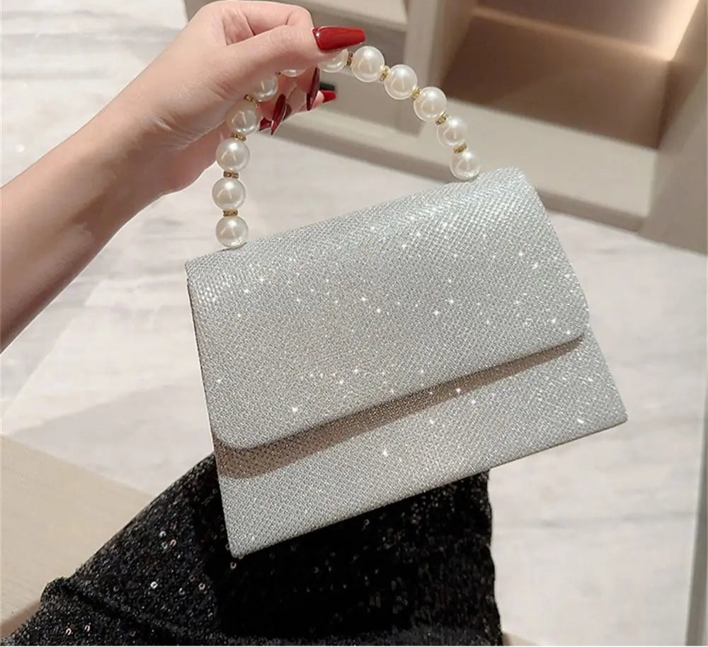 Pearl Handle Sparkling Evening Bag