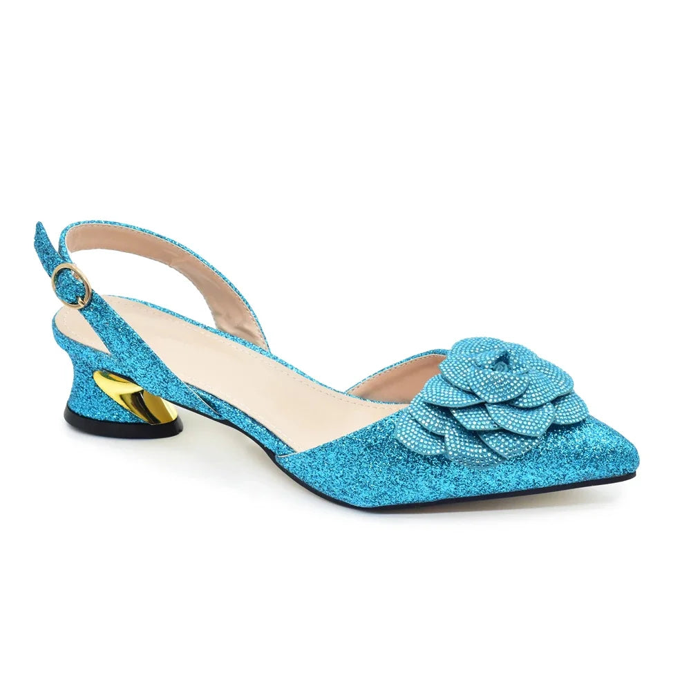 Floral Sparkle Slingback Heels & Matching Handbag Set
