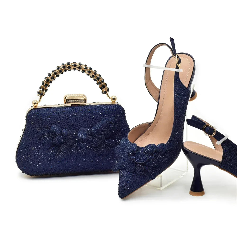 Luxe Floral Glitter Heels & Beaded Handbag Set