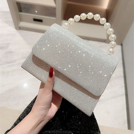 Pearl Handle Sparkling Evening Bag