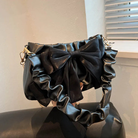 Satin Bow Accent Shoulder Bag